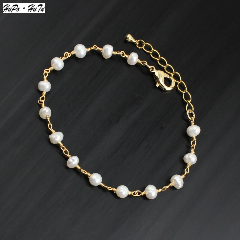 

Pure Hand-twisted Chain Bracelet of Special-shaped Natural Freshwater Pearl Electroplated with Real Gold