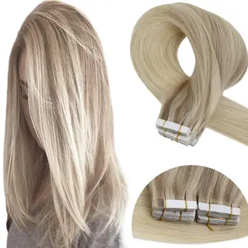 

VeSunny Tape in Hair Extensions Adhesive Human Hair Blonde Skin Weft Seamless Brown Machine Remy Glue on Hair 50g #Nordic Gloden