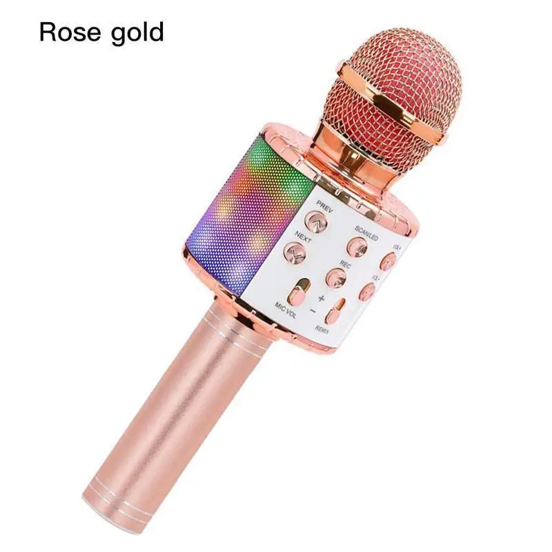 Wireless Karaoke Microphone Handheld Portable Speaker Home KTV Player with Dancing LED Lights Record Function for Kids Gifts 