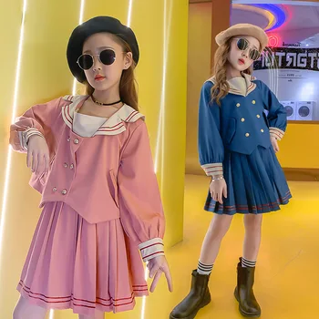 

Children Suit for Girls Clothing Autumn College Style School Uniform Jackets Pleated Skirt Two-piece Kids Tracksuit Outfits 10 Y