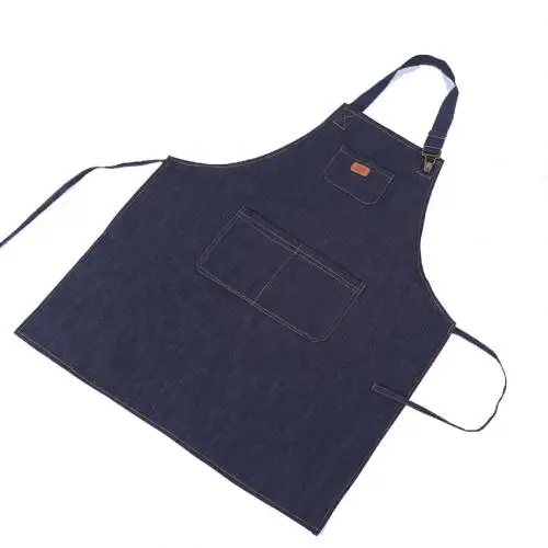 Dark Blue Горячая Кухня джинсовые фартуки карман Регулируемый фартук работы повара художника официанта стол - Color: Dark Blue