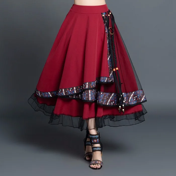 

Spring And Autumn Printed Skirt Slimming Gauze Chiffon Mid-length A- line Skirt Elastic Big Skirt Women's