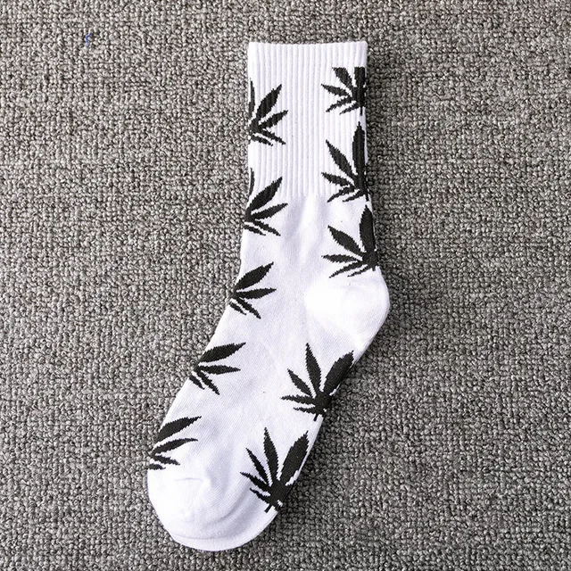 CXZD fashion comfortable men's high quality cotton socks maple leaf maple casual insect weed stockings spring and autumn winter - Color: White - Black Bamboo