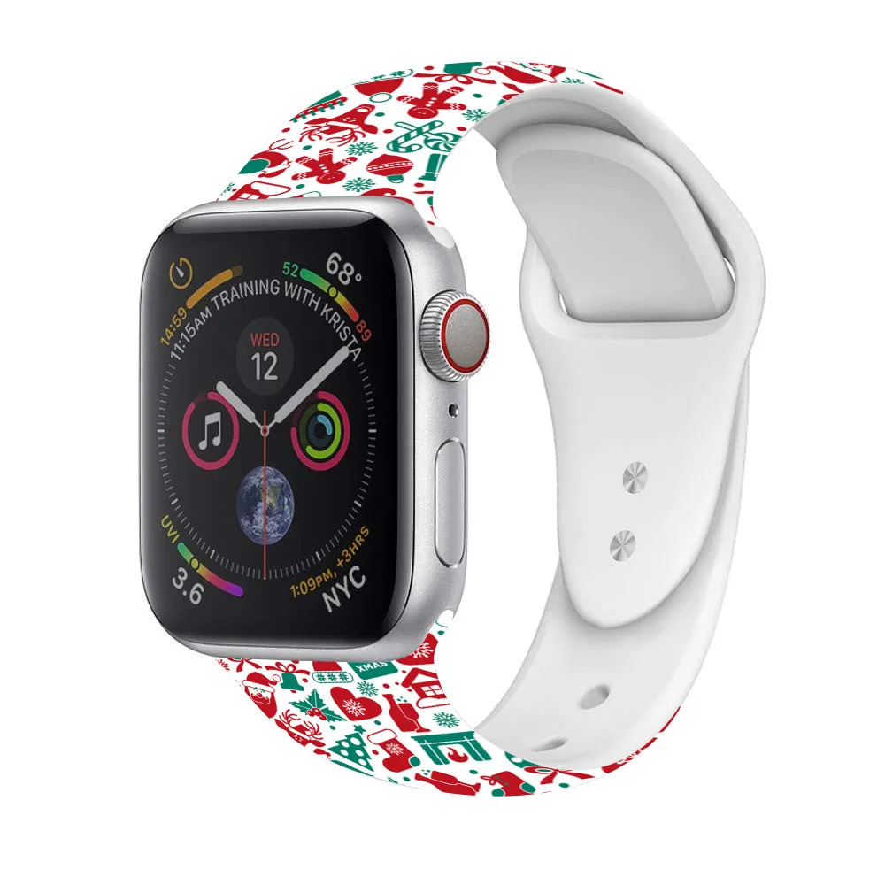 Ремешок для умных часов Apple watch band 5 4 44 мм 40 мм Рождественский силиконовый ремешок для часов браслет с принтом для iWatch 3 2 1 ремешок для часов