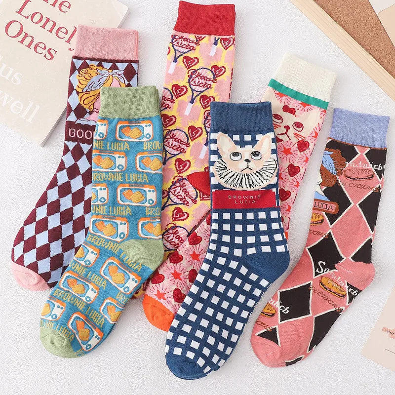 best socks for women 5Pairs/Pack Women Socks Funny Cute Cartoon Fruits Banana Avocado Lemon Egg Cookie Donuts Food Happy Japanese Harajuku skateboard cashmere socks women Women's Socks