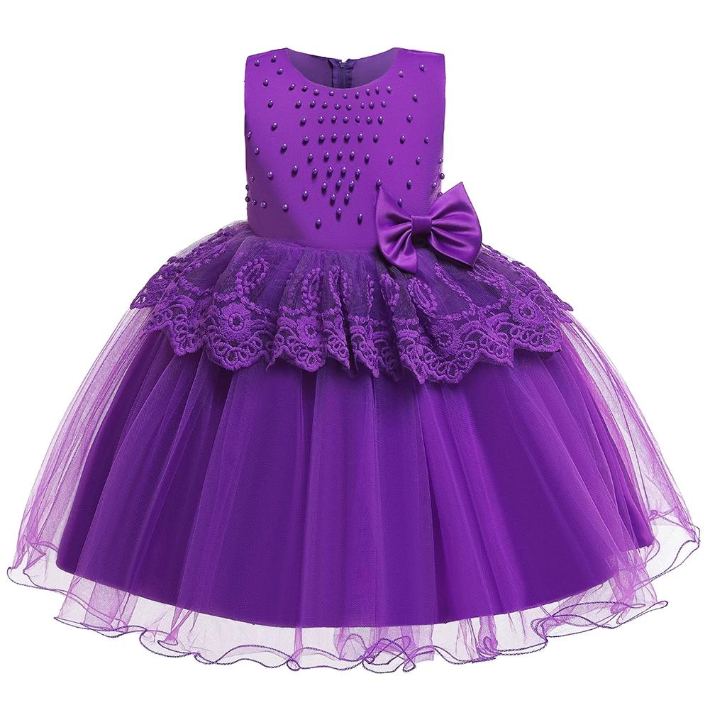 Детское рождественское представление, платье с цветочным узором для девочек, свадебное платье для дня рождения, платье принцессы с большим бантом, кружевное платье-пачка - Цвет: Purple