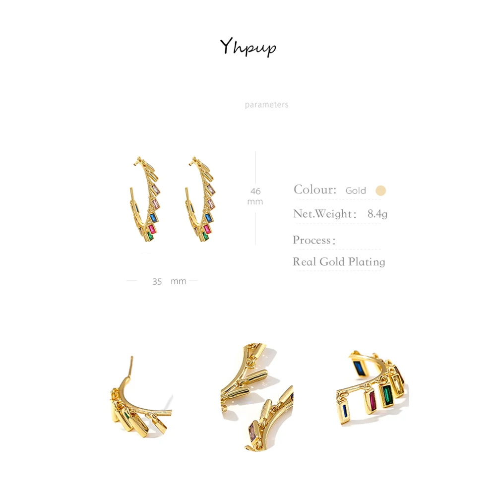Yhpup Brand Personality Rainbow Hoop Earrings Vintage Bohemia Jewelry Charm Copper Gold Brincos for Women Party Jewelry Gift New