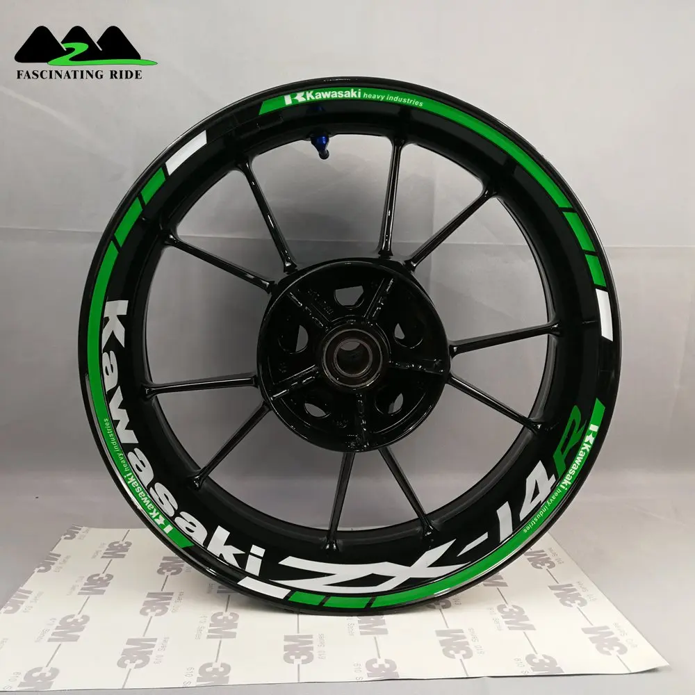 Применимо к Kawasaki ZX-6R ZX-10R ZX-14R колеса мотоцикла Стикеры, Водонепроницаемый Светоотражающие Передняя и задняя обод Стикеры