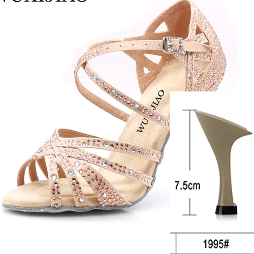 skin heel 7.5cm WUXIJIAO/Женская обувь; джазовые кроссовки; туфли для танцев на высоком каблуке со стразами; туфли для латинских танцев - Цвет: skin heel 7.5cm