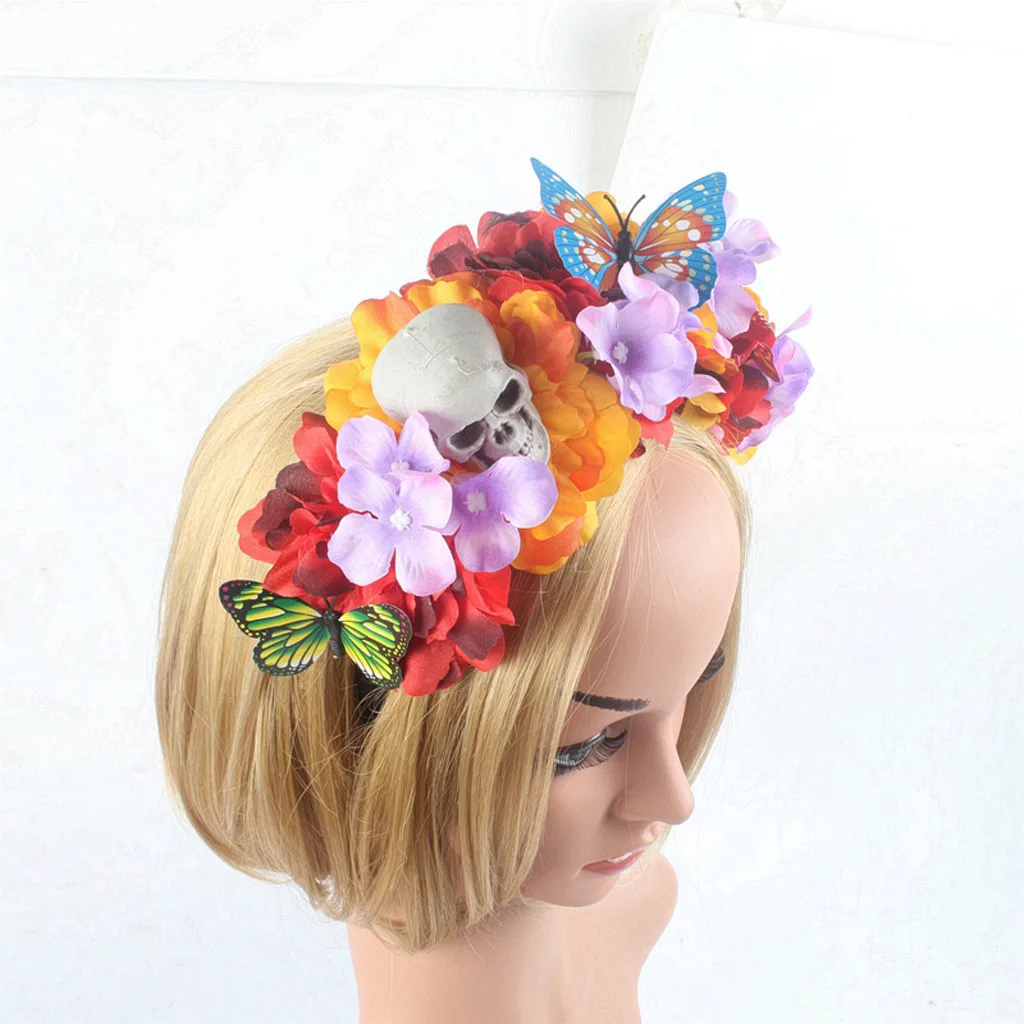 Halloween Party Prom Headband Skull Rose Floral Hairband Halloween Headdress Girls Women Funny Hair Accessories Adjustable