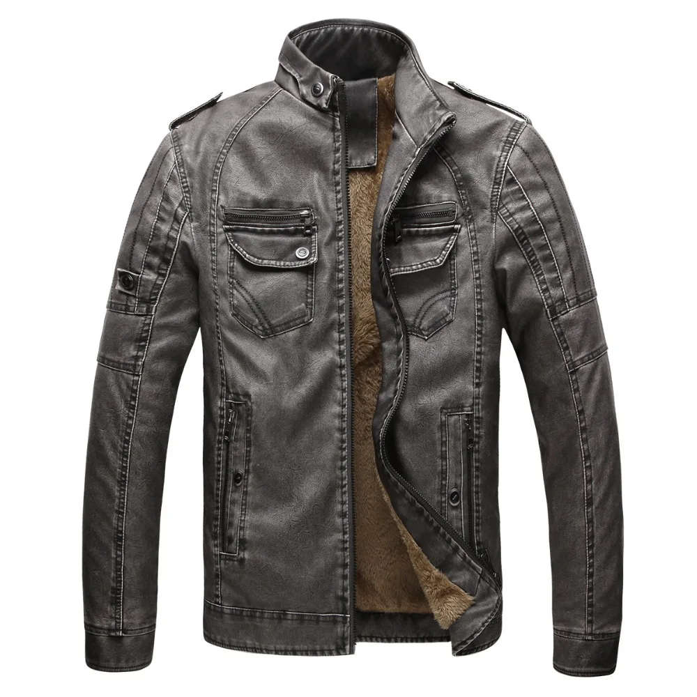 Black Faux Leather Jacket for Men Winter Casual Warm Plus Velvet Men Motorcycle Leather Jacket Men Windbreaker Biker Jacket
