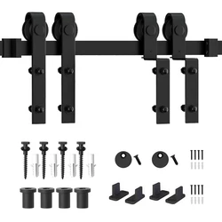 Bypass Sliding Barn Door Hardware Track Bent Hanger Slides System 4-9.6FT Doors for House Wood Gate
