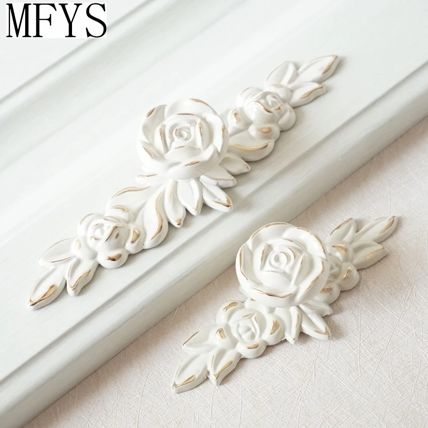 Description Picture 6 of itemMFYS Rose Flower Furniture Handles White Pulls Handle for Cabinet and Drawers Zinc Alloy Cupboard Door Knob Furniture Hardware