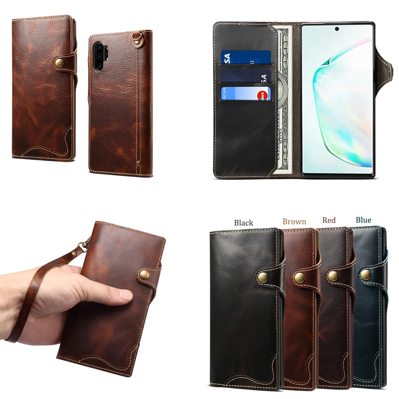

For Samsung Galaxy Note 10+ genuine leather wallet case Note10+ soft cover Note10 Plus pouch handbag protector