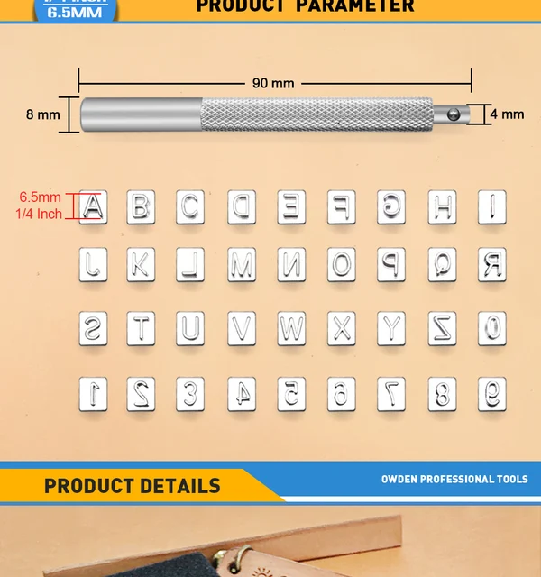 OWDEN Professional 27 Pieces Alphabet Stamp Tool Set for Leathercraft (3/4 inch 19 mm Tall) Leather Stamp Tools. 27 Pcs (3/4) Letter Stamping Tool