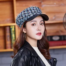 small breeze skin along the duck tongue octagonal hat women fall/winter flower berets fashion flat top navy hat