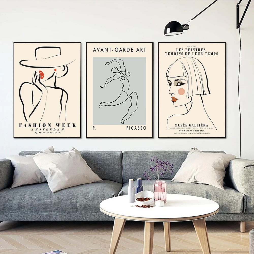 Vogue Poster E Stampe Astratte Girl Line Kiss Eyes Wall Art Canvas Painting Dance Body Pictures For Living Room Decoration