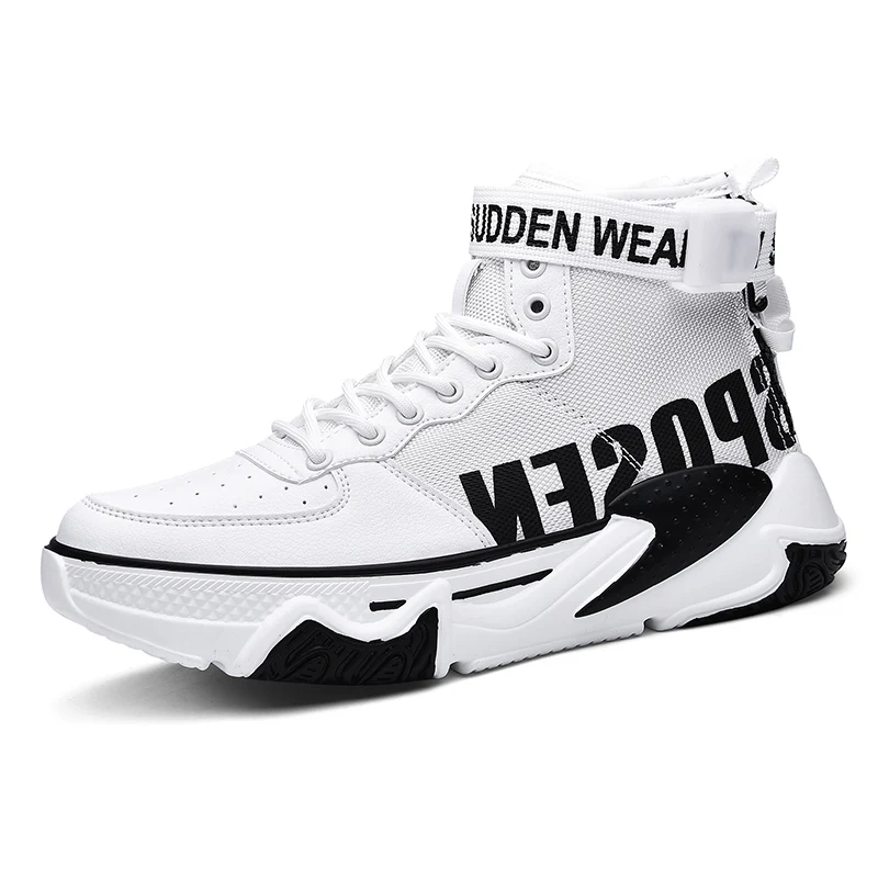 SENTA New High Top Men Running Shoes Cushioning Breathable Sport Shoes Fashion Man Sneakers Trainers Jogging Shoes Zapatillas - Цвет: White Black