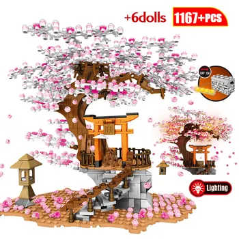 

Cherry Blossom Sakura Street Model Street View Building Blocks DIY Landscape Architecture Flower Bricks Toys For Girls Adults