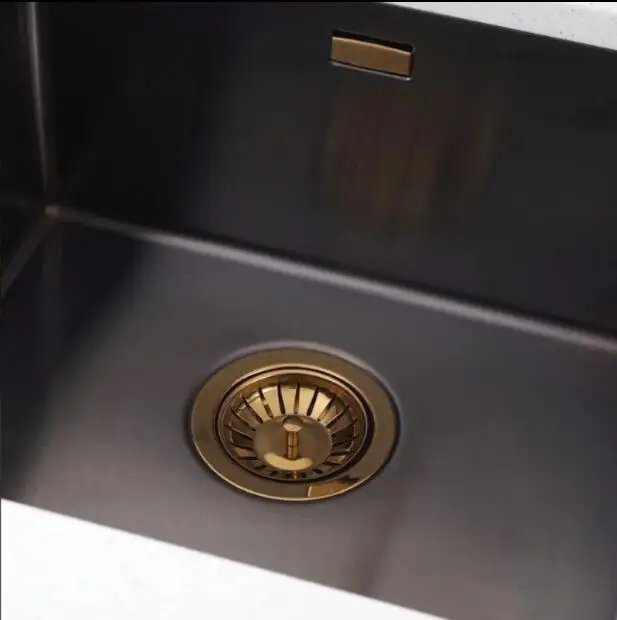 Kitchen Drain Brass Gold/Chrome/Nickel Gold vegetable sink thickened quartz stone cement sink special drain pipe fittings CKD-01