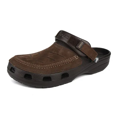 Sandalias con agujeros para hombre, zapatos a la moda de cuero, Crocs, playa, Durabl, hebilla de zapatillas, talla grande, turismo, joven, antideslizante, transpirable, - AliExpress Calzado