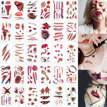 

30Pcs/Set Waterproof Temporary Tattoo Sticker Halloween Terror Drama Fake Wound Realistic Blood Injury Scar Fake Tattoo Sticker