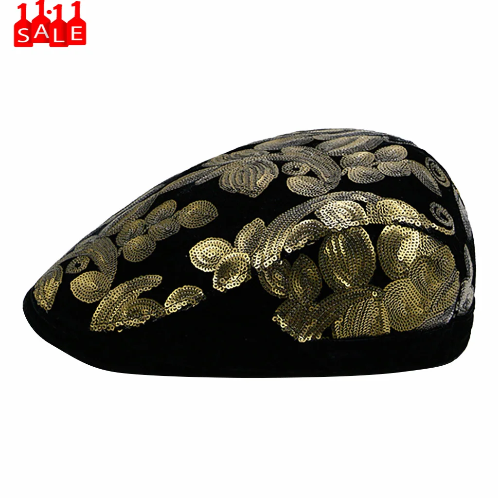Сверкающий Ретро мужской берет, женский, с блестками, сшитый, береты, блестящие, уличная, толстая, в клетку, теплая шапка, берет, boina militar# ZB