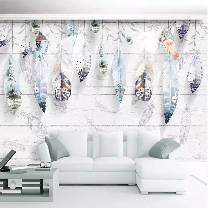 

3D Modern Minimalist Northern European-Style Hand-Painted Abstract Beautiful Feather TV Background Wallpaper Living Room Bedroom