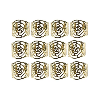 

12 Pcs Alloy Napkin Rings Hollow Out Napkin Holder Adornment Exquisite Household Napkins Rings Set for Casual or Formal Occasion