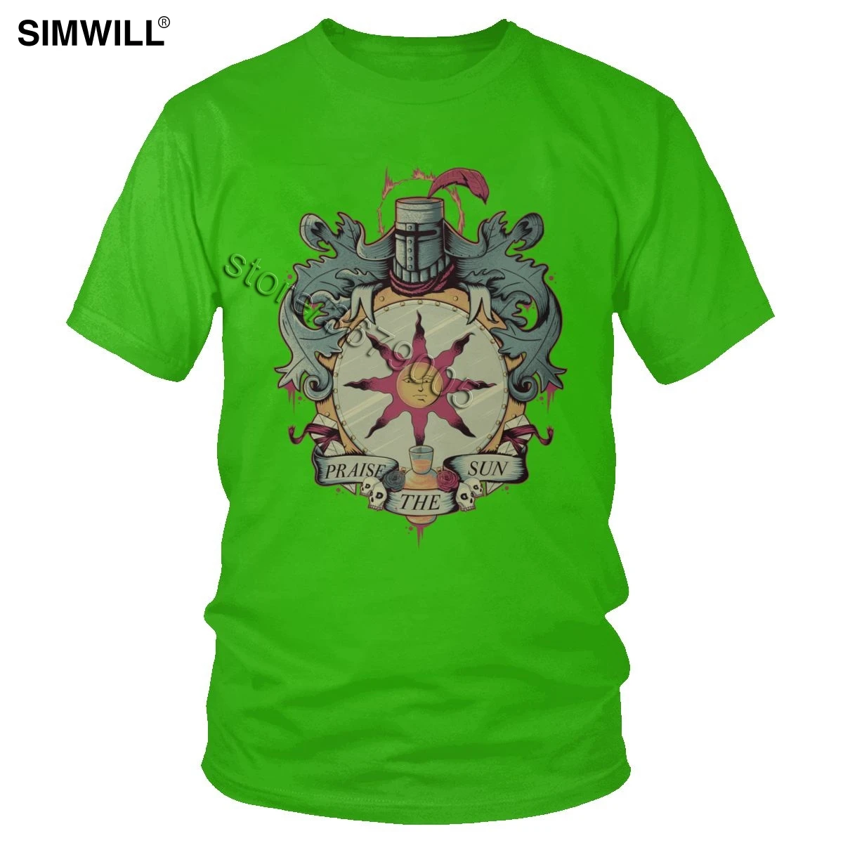 Vintage Praise The Sun T Shirt Men Cotton Dark Souls T-shirt Video Game Tee Short Sleeve O-neck Casual Summer Slim Fit Tops Gift - Цвет: Зеленый