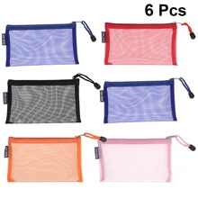 Pochette en maille à fermeture éclair, sac à crayons, accessoires cosmétiques, sacs de voyage polyvalents pour bureau et école 6 pièces