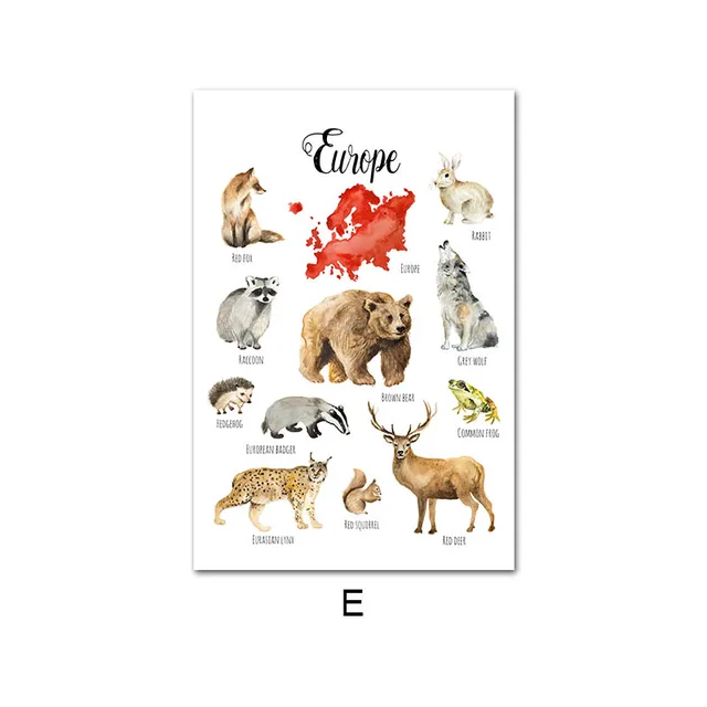 Nursery Education Canvas Painting Animal Chart Map Child Poster Nordic Art  Print Wall Picture Baby Kids Study Room Decoration - AliExpress