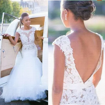 

New Illusion African Mermaid Wedding Dress 2020 Backless Zipper Wedding Gowns