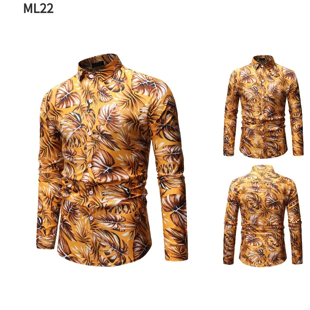 Мужская гавайская рубашка мужская повседневная Camisa Masculina с принтом ананаса пляжные рубашки с длинным рукавом цветочные рубашки мужская