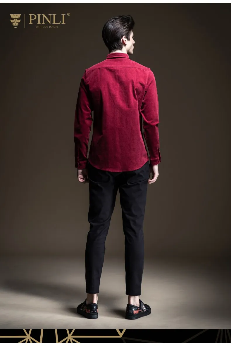 Camisas Para Hombre Camiseta Masculina Pinli осень Новая мужская Вельветовая Повседневная рубашка с длинными рукавами, украшенная узором B193413274