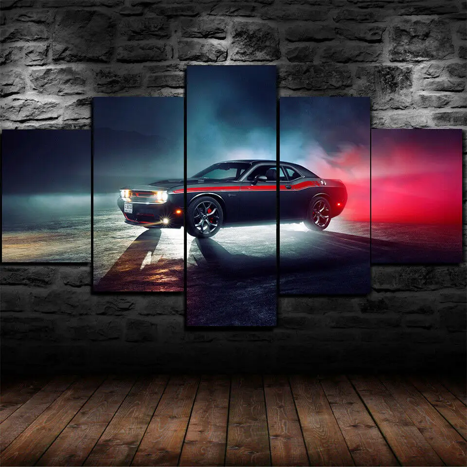 

No Framed Canvas 5Pcs Dodge Challenger Super Sports Car Wall Art Posters Pictures Home Decor Paintings Decorations