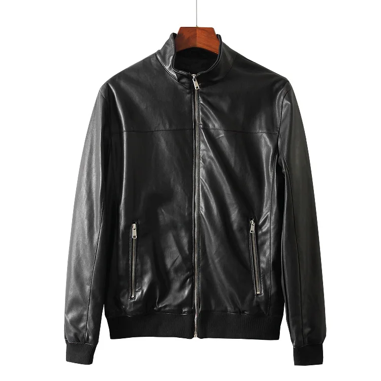 Kb49 мужская одежда Стиль Стенд воротник Slim Fit кожаная куртка пальто Мужская мода