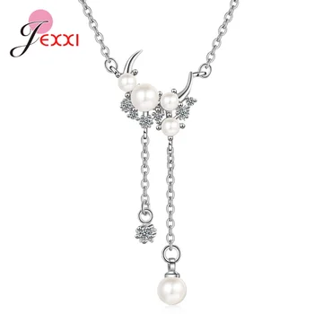 

Luxury Brand Simulated Pearl Pendant Necklaces 925 Sterling Silver AAA Zircon Necklace For Women Wedding Jewelry