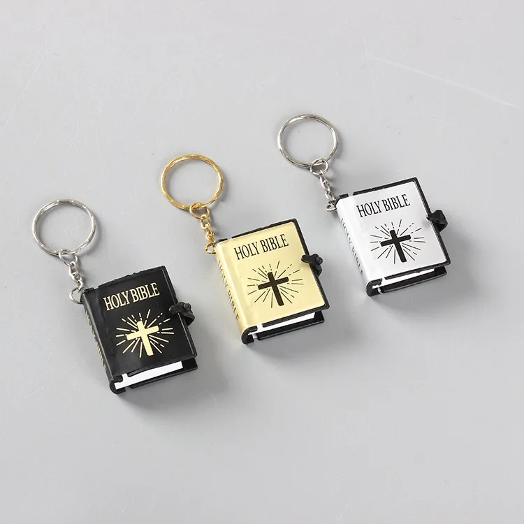 

Fun English Book Key Chain Supply Black and White Golden & Three Colors Cool Bible Key Chain That Can Be Thumbing