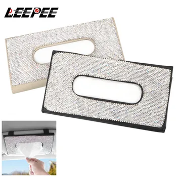 

LEEPEE Interior Accessories PU Leather Crystals Rhinestone Hanging Paper Towel Cover Case Car Tissue Box Car Visor Tissue Holder