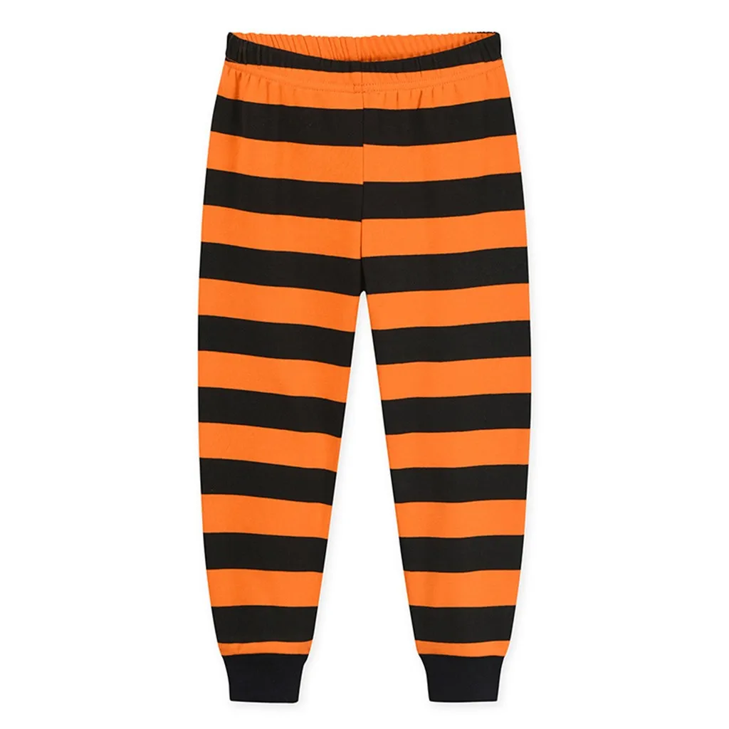 Костюмы на Хэллоуин детская одежда для мальчиков Топ с принтом тыквы+ длинные штаны в полоску, пижамный комплект, одежда с длинными рукавами для маленьких девочек Детский костюм