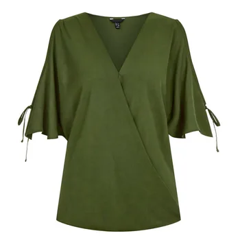 

PatPat Casual Solid Cold Shoulder Short-sleeve Top V-neck Spring Woman Tops Mom T-Shirt XXL