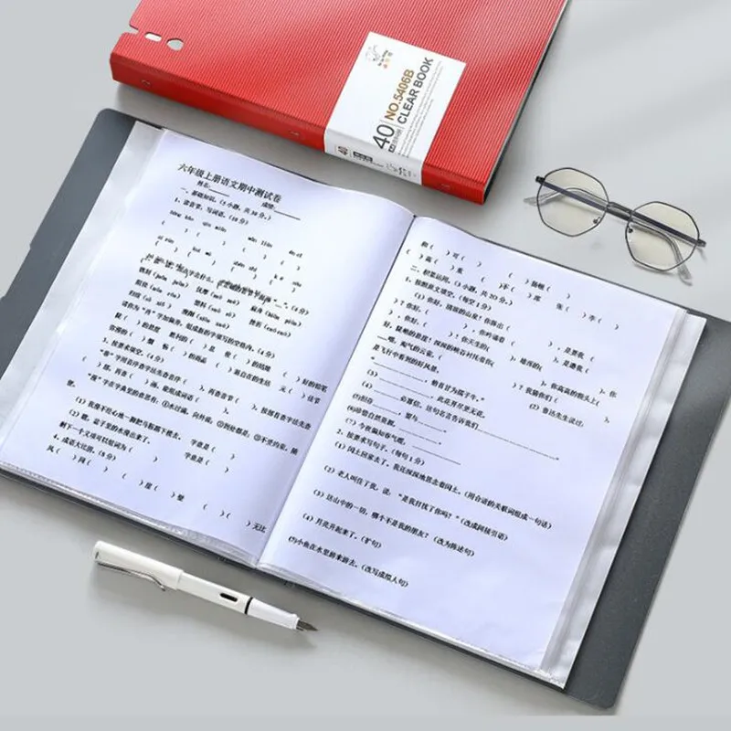 Novo a4 30/40/60/80 páginas pastas de arquivo transparente inserir estudantes do livro de dados com grande capacidade de teste saco de armazenamento de papel álbum