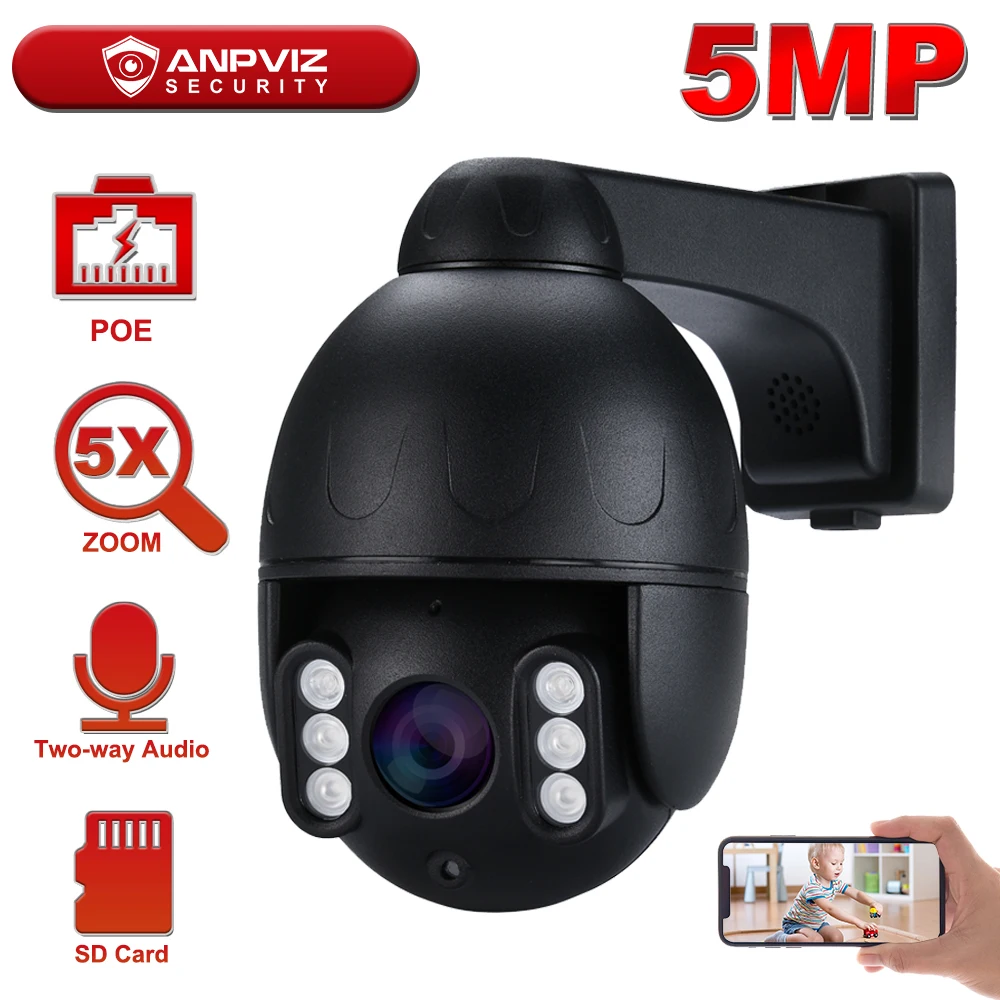 US $95.94 Anpviz H265 5MP8MP IP PTZ Camera Outdoor Motion Detection IP Security Camera 5X Zoom TwoWay Audio Builtin Mic and Speaker