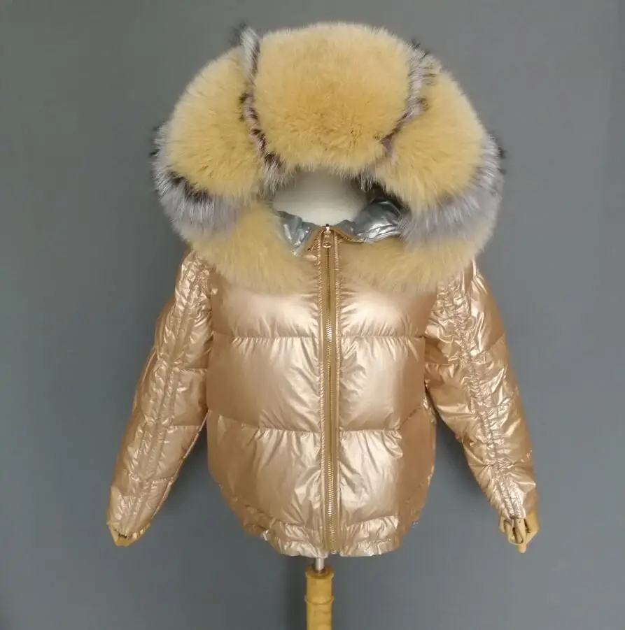 Зимняя женская куртка из натурального меха, шуба из натурального Лисьего меха, капюшон, съемный короткий пуховик, белая куртка на утином пуху, Толстая теплая куртка - Цвет: big collar 18-22cm