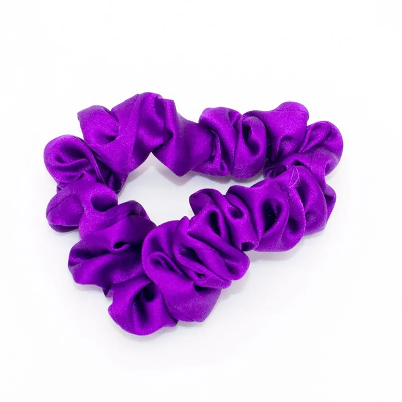 100% Real Silk Scrunchie Women 3.5cm Girl Elastic Hair band Ties Hair Accessories Solid Color Purple  Fashion Lady Hair Hoop