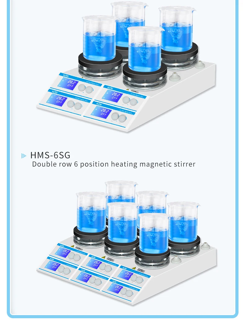 Tela de Exibição Mistura para Laboratório Economizar Espaço Dupla Fileira Multi Postion Aquecimento Agitador Magnético Máquina Hms-4sg Lcd 2 mistura para laboratório HMS-4SG
