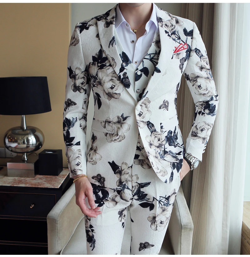 Модный новый мужской повседневный бутик деловой костюм с цветочным принтом, брюки, набор/мужские трендовые цветочные блейзеры для ночного