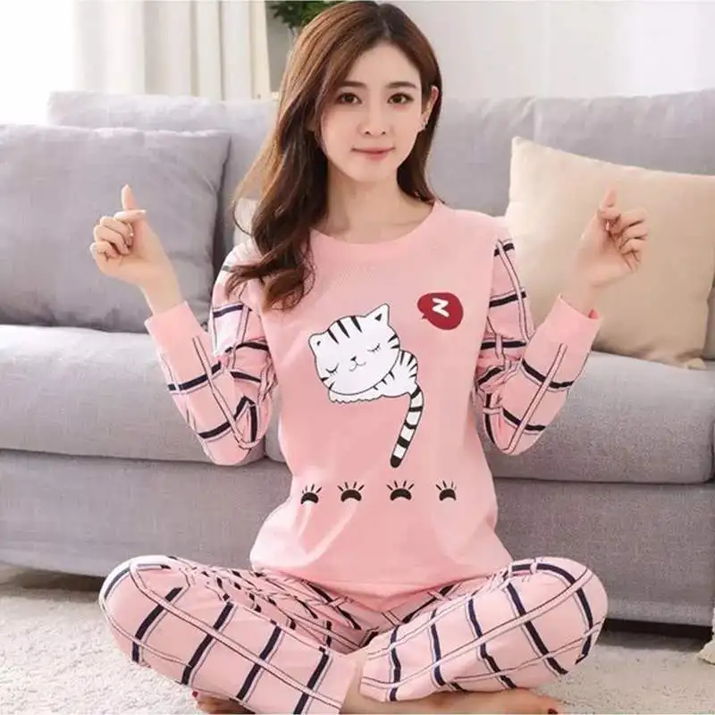 

2020 Women Pajamas Sets Spring Summer Long Sleeve Thin Print Cute Sleepwear Big Girl 2pcs Pijamas Mujer Leisure Student Pajama