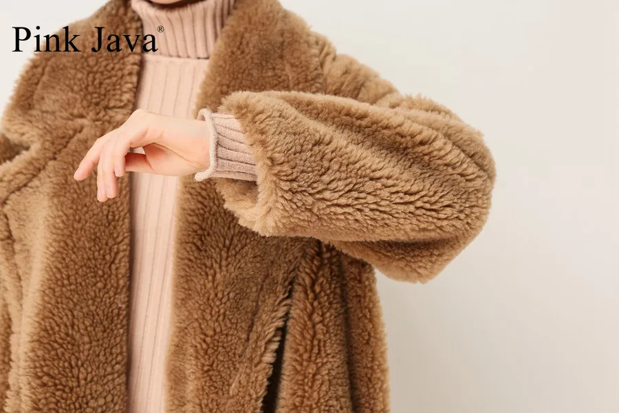 Розовое JAVA QC1848 Новое поступление пальто из натурального овечьего меха длинное стильное шерстяное пальто верблюжье плюшевое пальто более размера зимнее женское пальто
